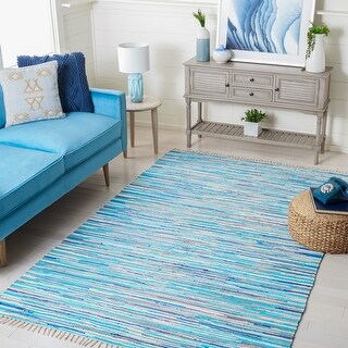 SAFAVIEH Handmade Rag Rug Velija Casual Stripe Cotton Rug - Turquoise ...